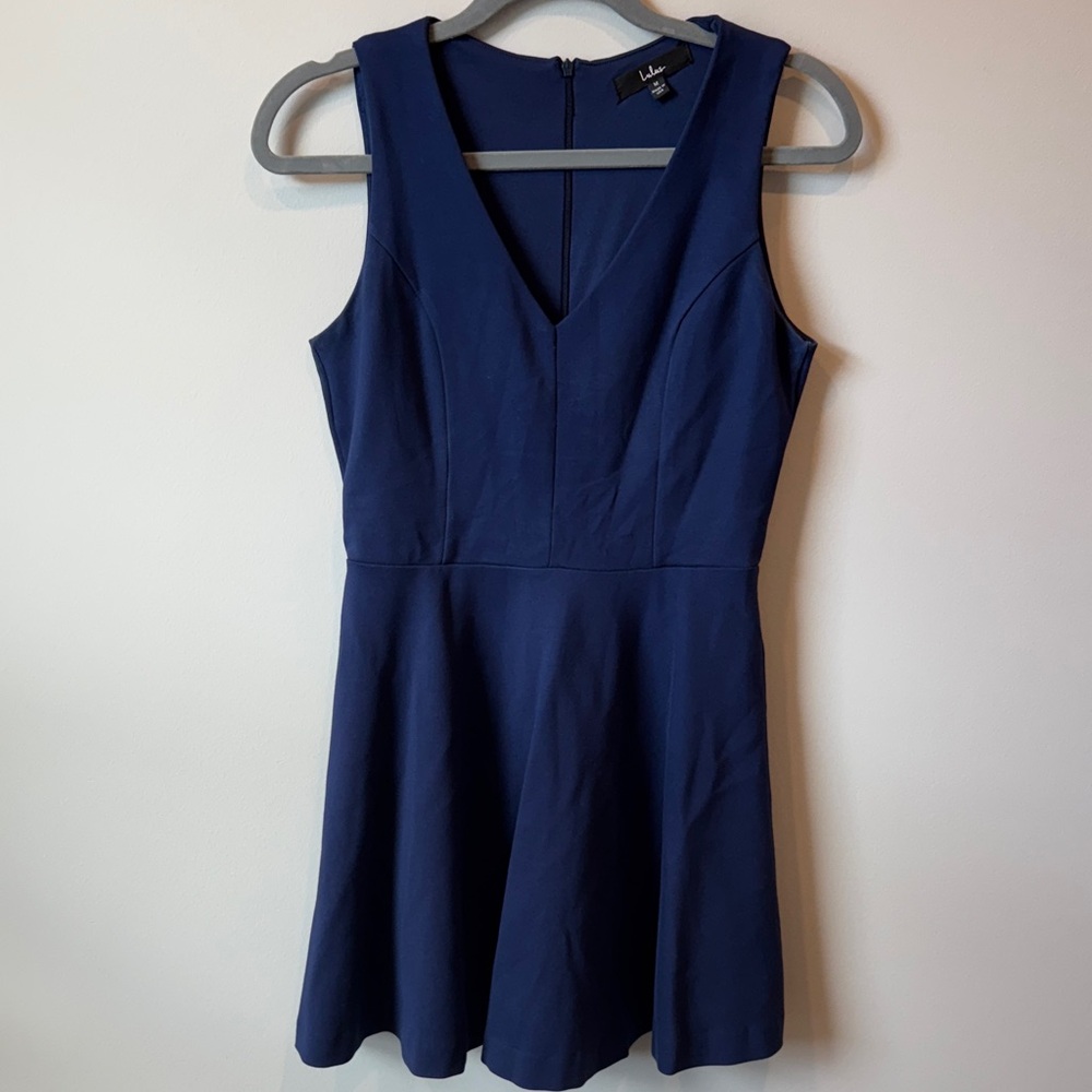 Lulu's Navy Blue V-Neck Skater Mini Dress